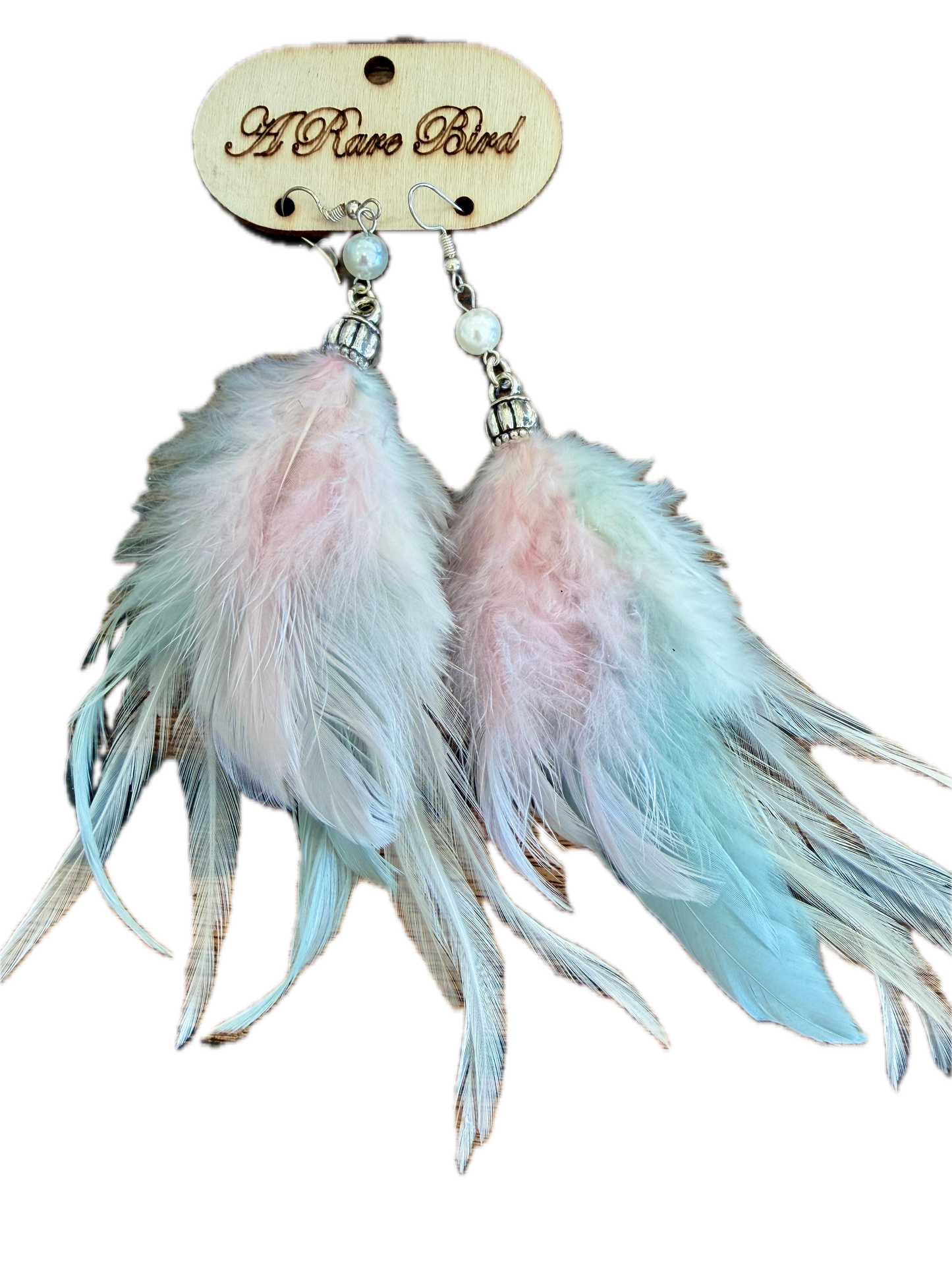Rare Bird- Pink and Sage Feather Earrings