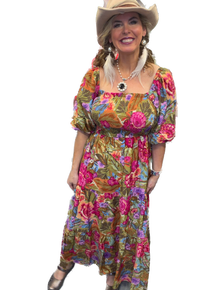 Oddi- Floral Printed Bubble Maxi Dress (Olive Garden)