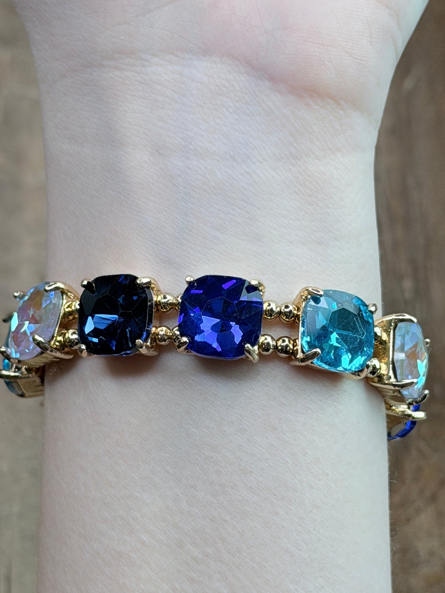 Blue Crystal Accent Gold Stretch Bracelet