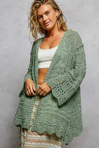 POL-Long Sleeve Cardigan (Grass Green) *Final Sale*