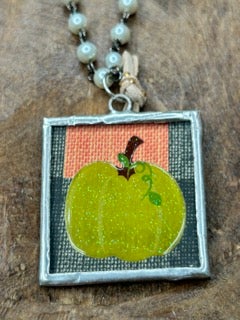 Soldered Green Sparkly Pumpkin Necklace