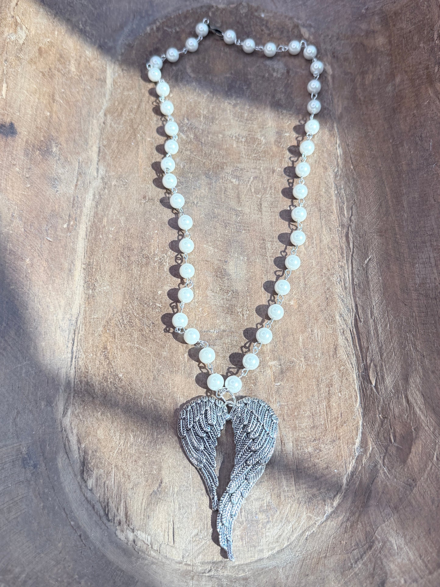 Textured Silver Angel Wings Necklace