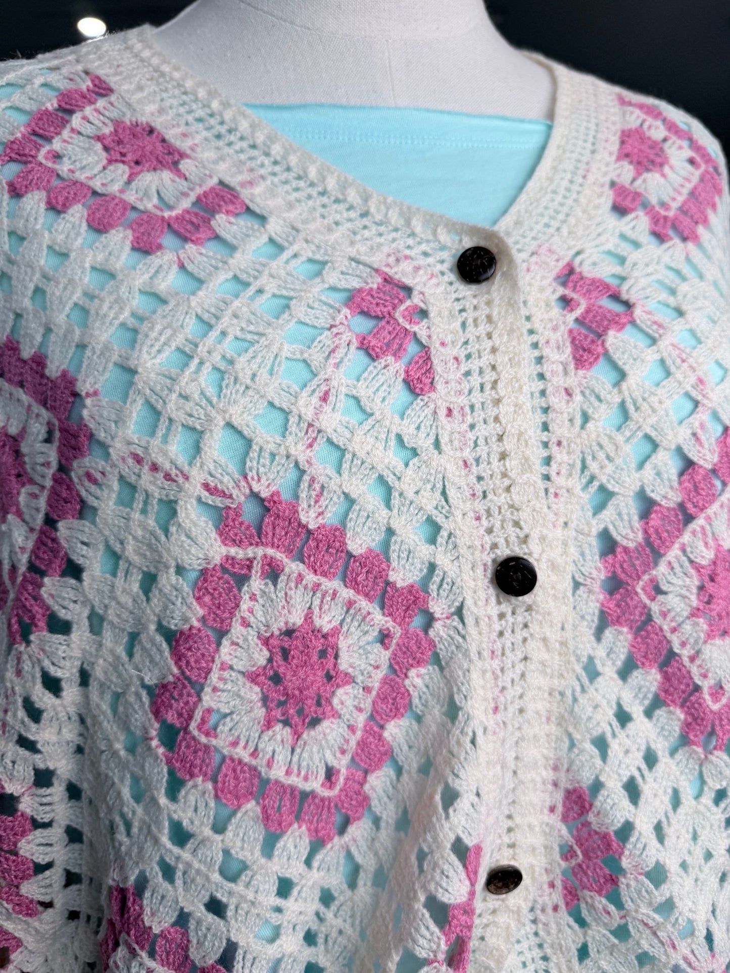 Diamond Crochet Cropped Cardigan (Dusty Rose) *Final Sale*