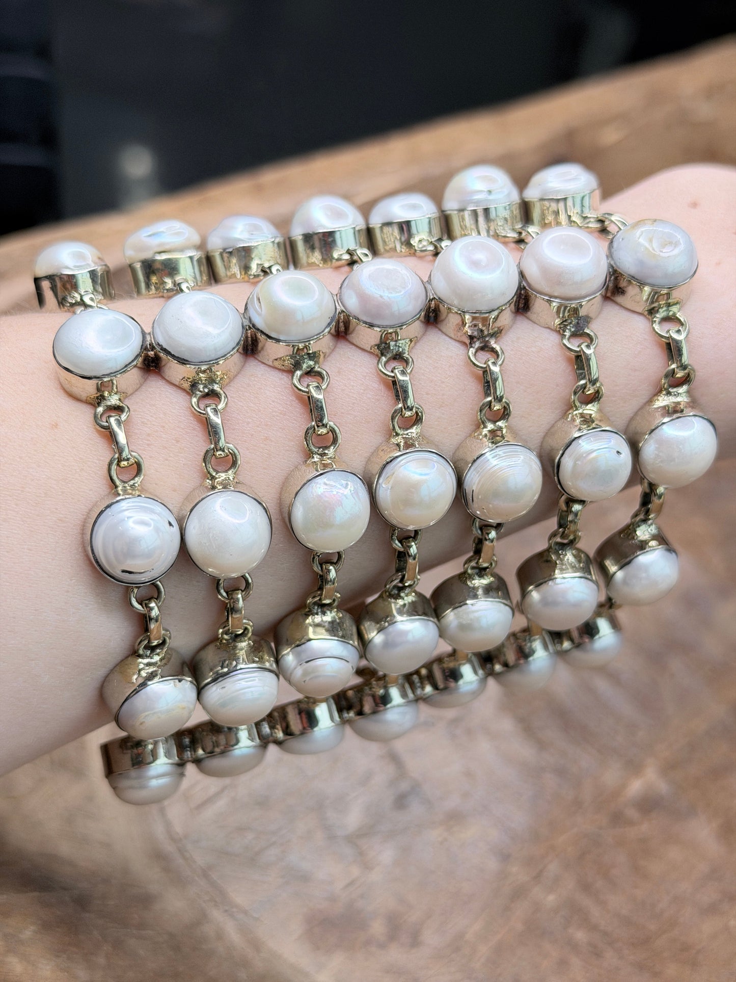 German Silver Linked Freshwater Pearl Bracelet
