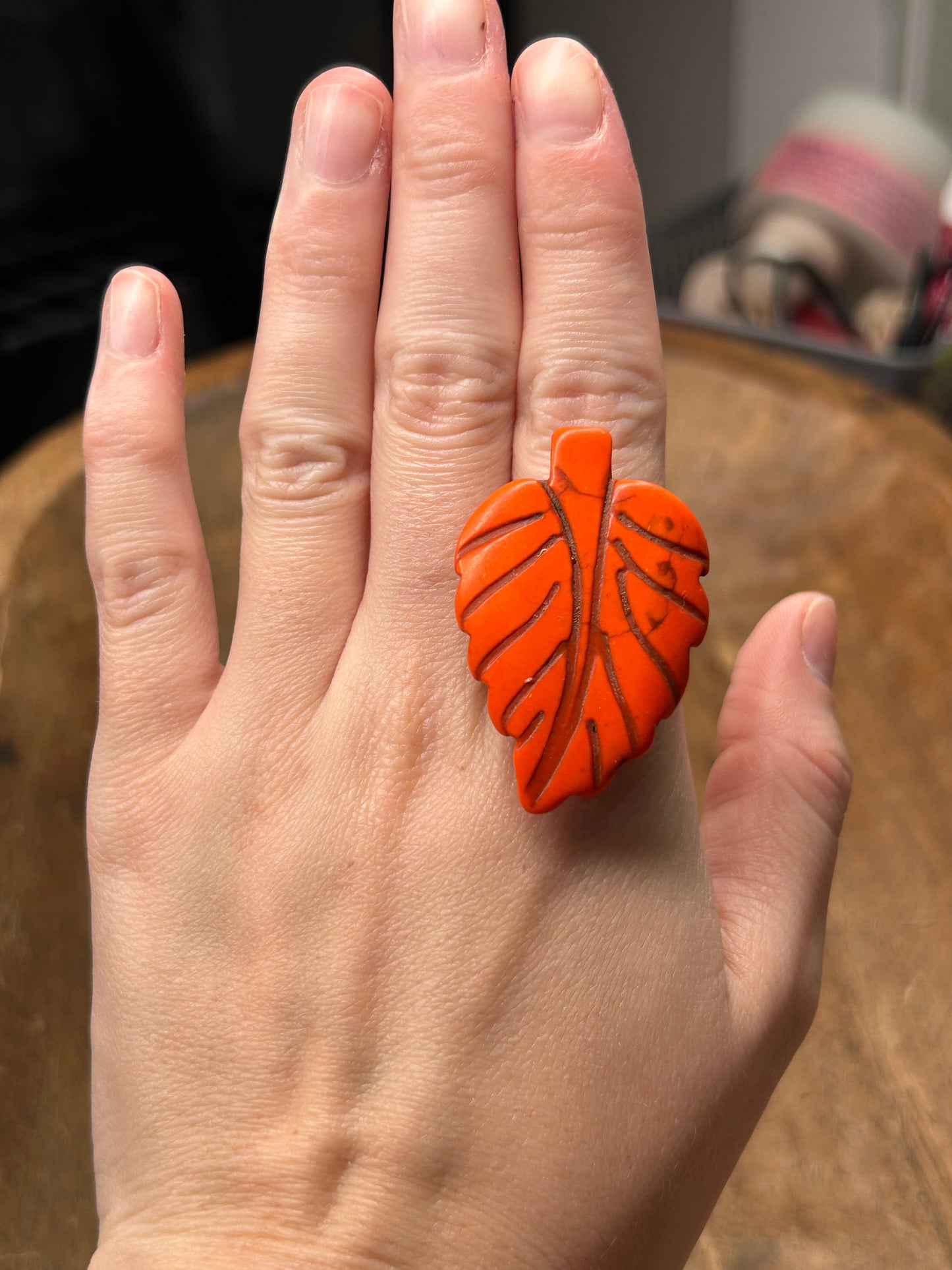 Hand-Carved Orange Leaf Stretch Ring - ERR ORIGINAL