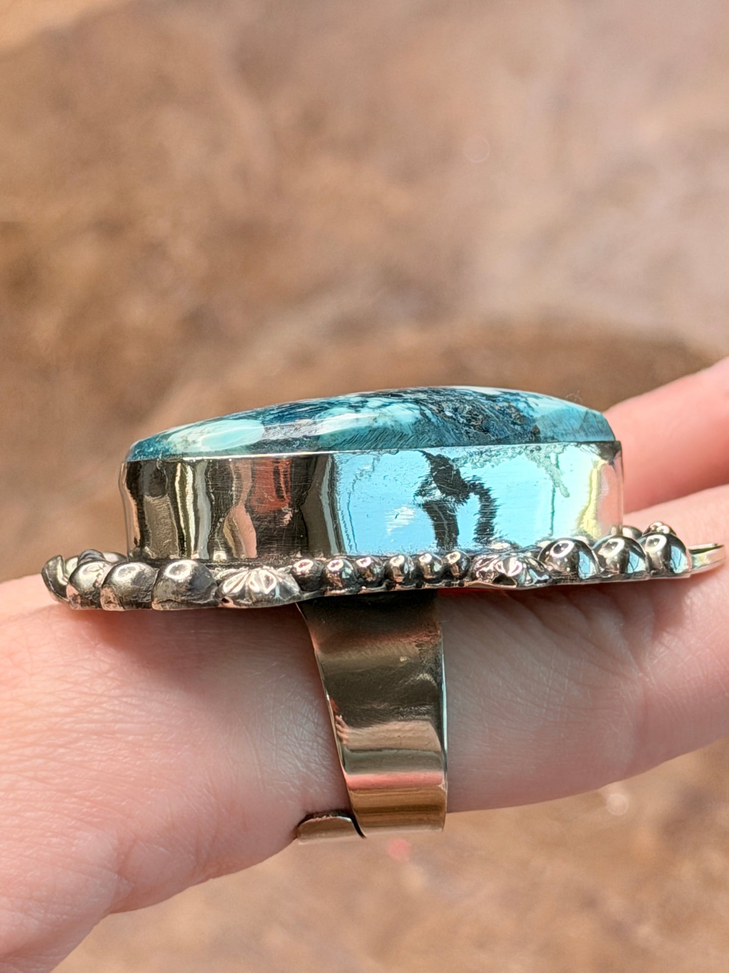 German Silver Blue Turquoise Teardrop Ring