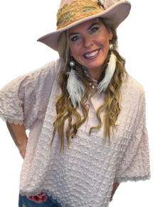 EASEL - Popcorn Knit 3/4 Sleeve Top (V.Rose) *Final Sale*