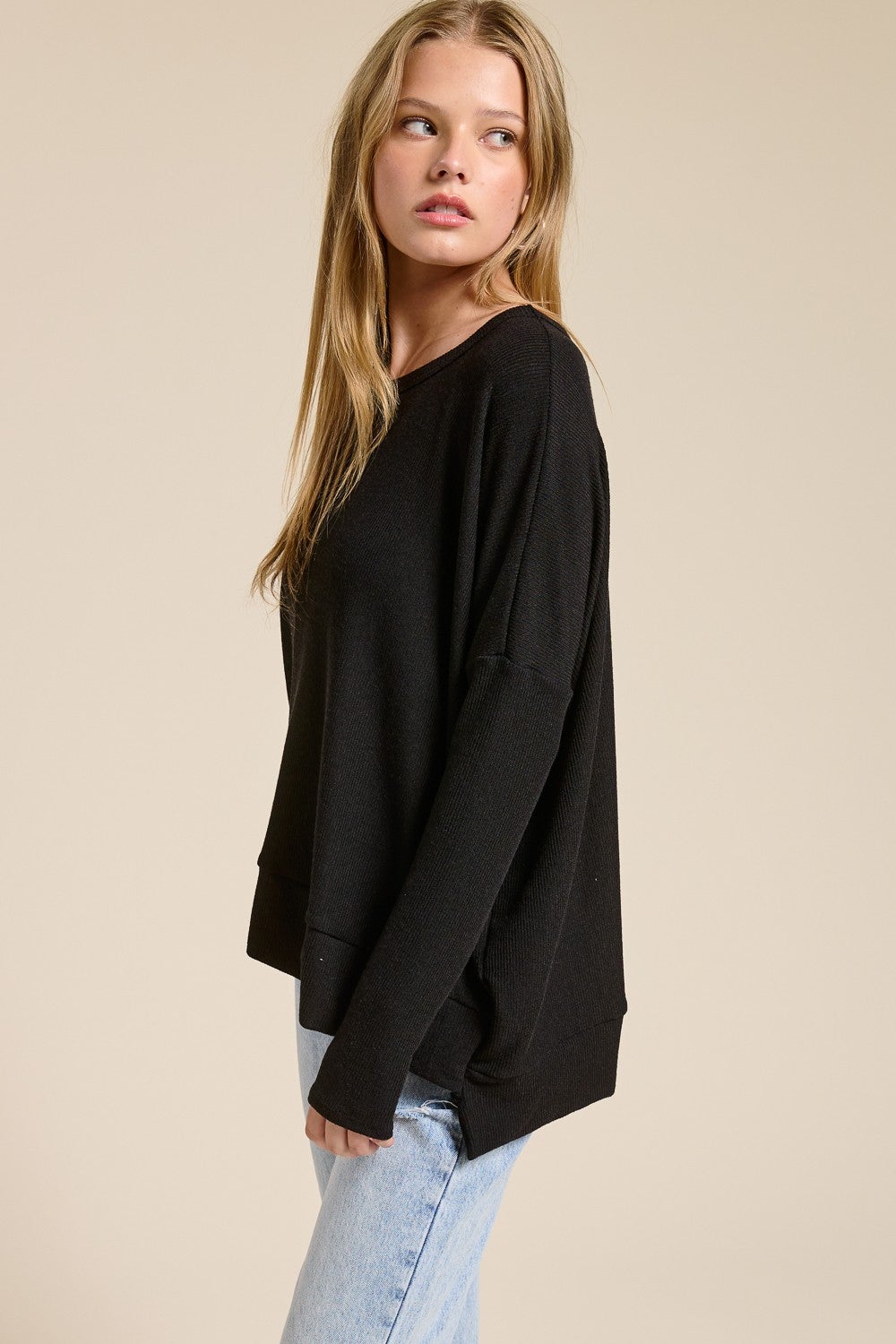 Charlotte Avery- Rib Knit Relaxed Fit Top (Black)