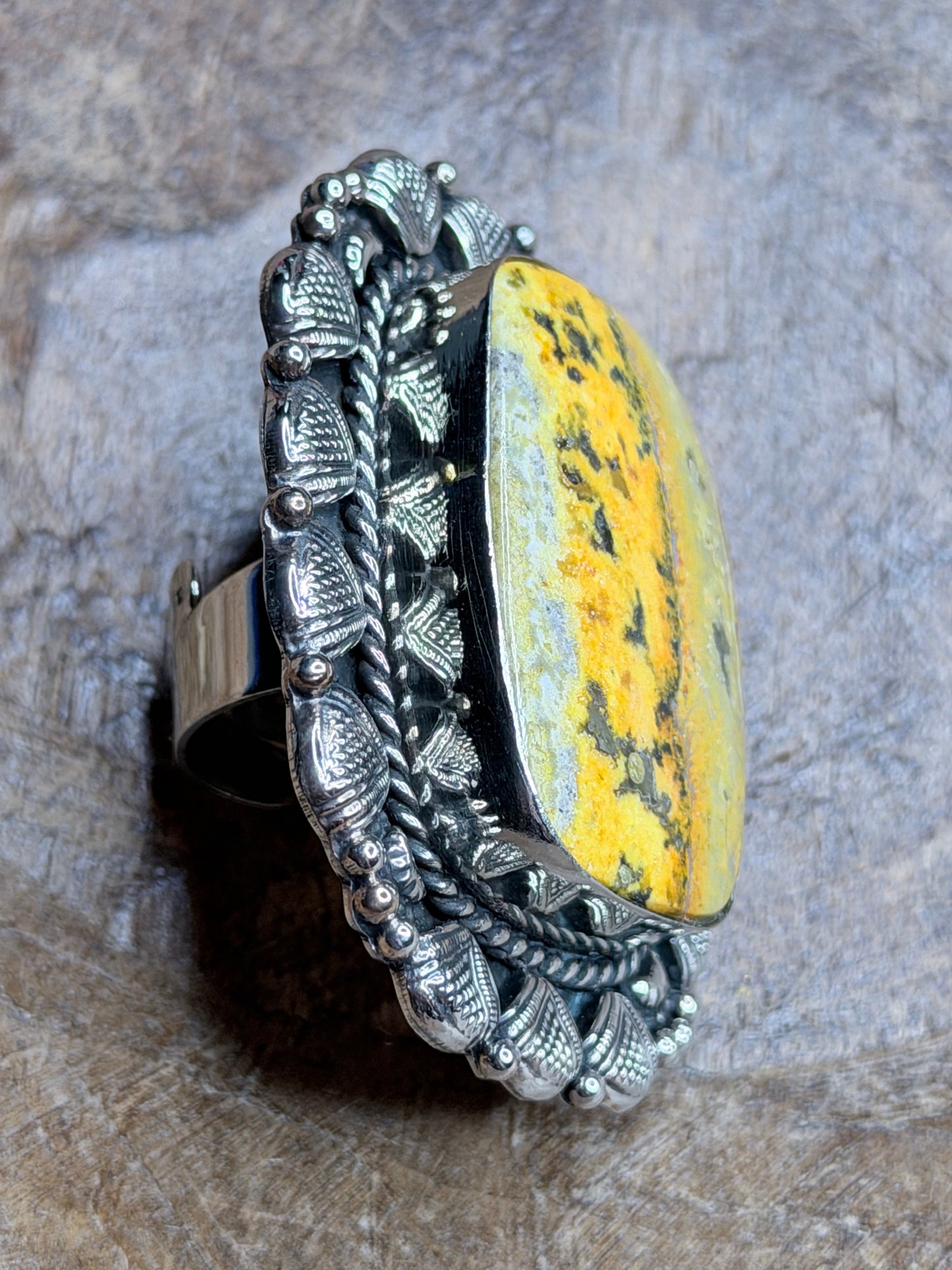 German Silver Bumble Bee Jasper Rectangle Ring