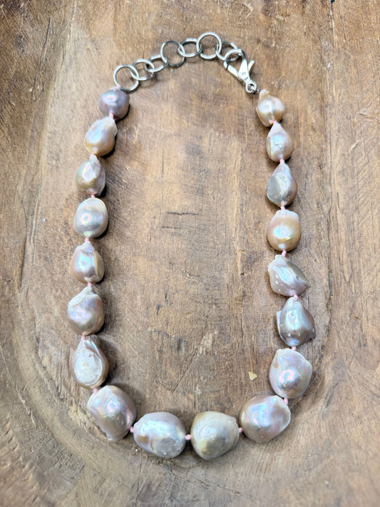 Genuine Chunky Baroque Pearl Necklace PINK