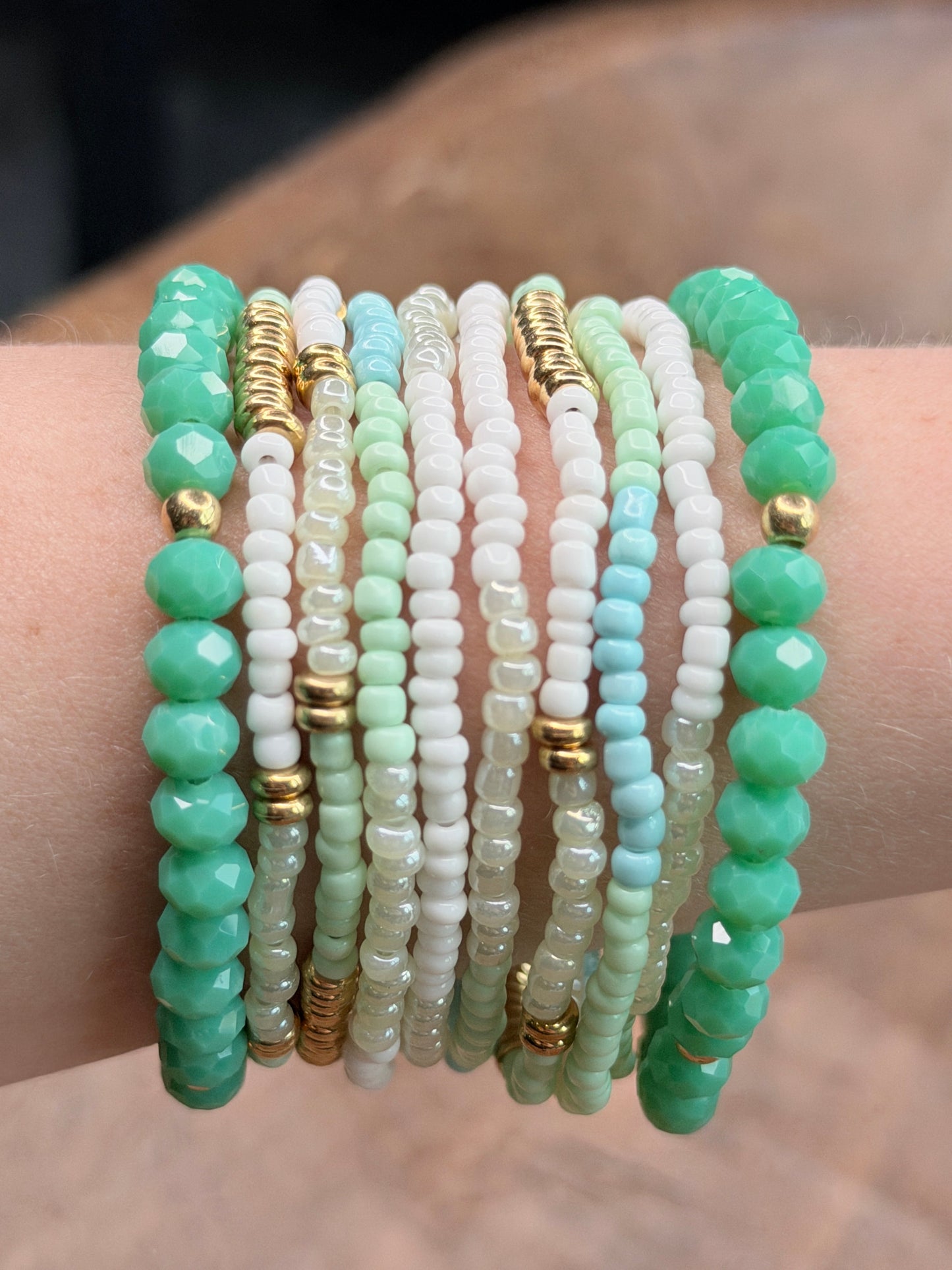 Chloe Teal and Gold Crystal Beaded Bracelet Stack