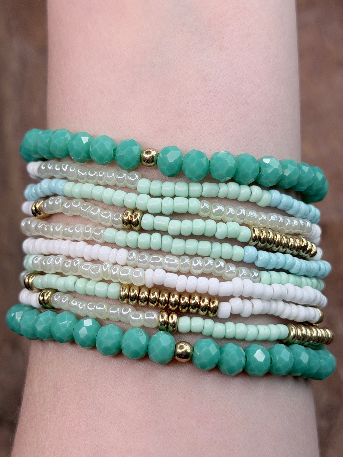Chloe Teal and Gold Crystal Beaded Bracelet Stack