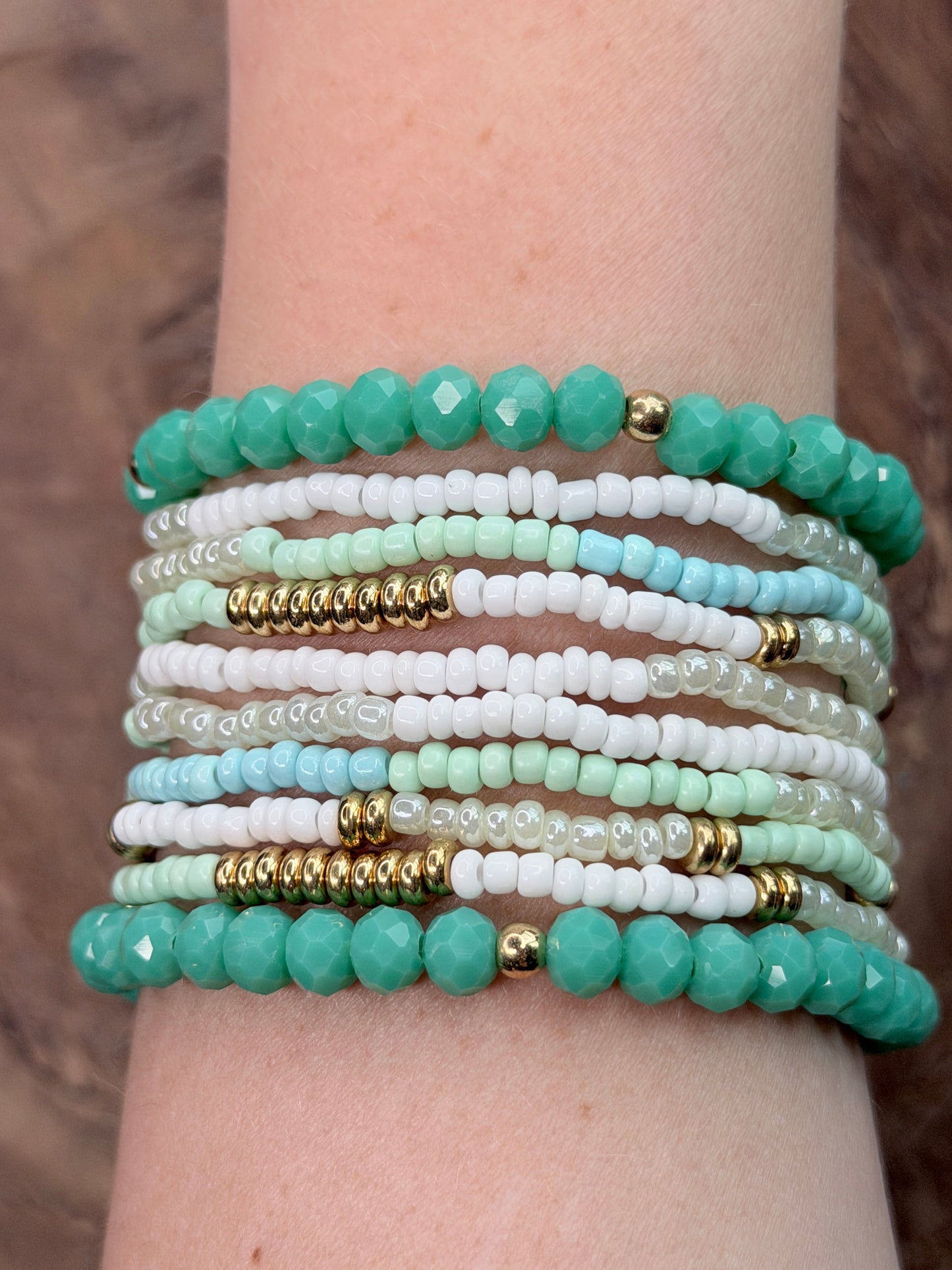 Chloe Teal and Gold Crystal Beaded Bracelet Stack