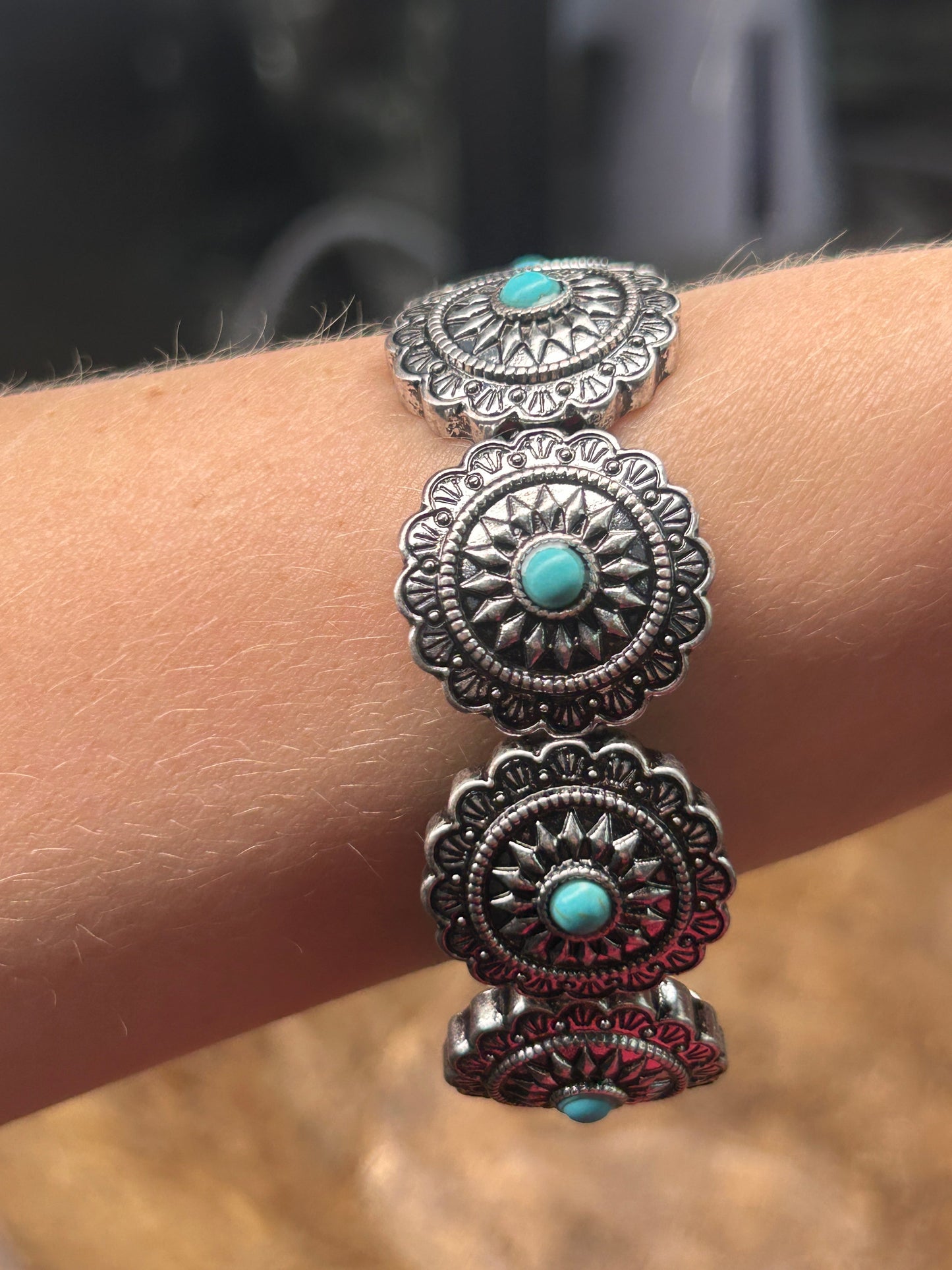 Dainty Turquoise Concho Stretch Bracelet