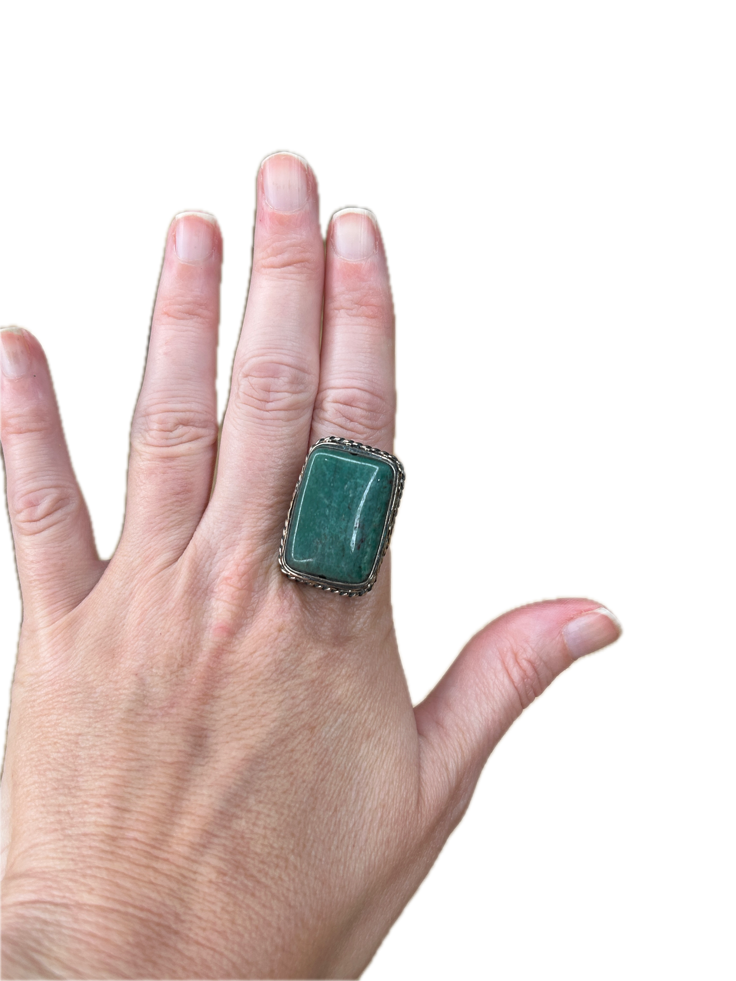 German Silver Rectangular Turquoise Ring