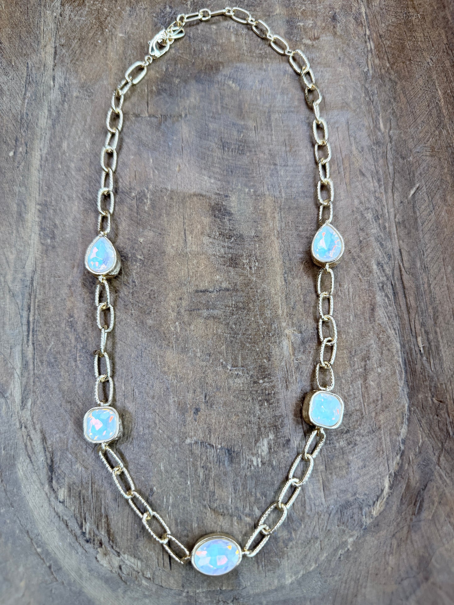 Gold Faux White Opal Stone Necklace