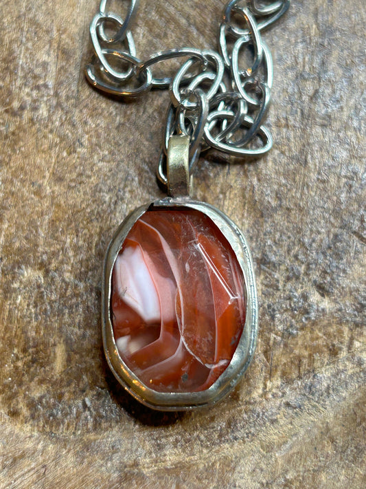 Dainty Soldered Pink/Red Agate Necklace