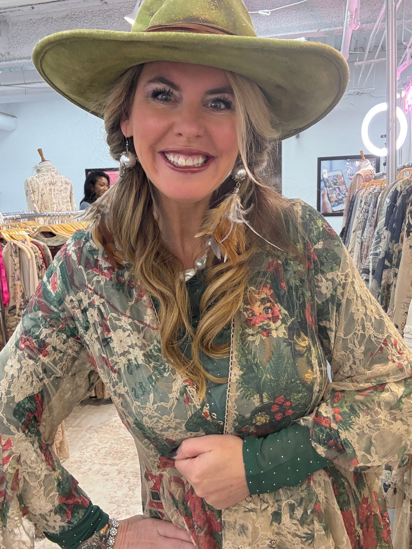 Origami- Vintage Santa Print Lace Jacket (Green) *Final Sale*