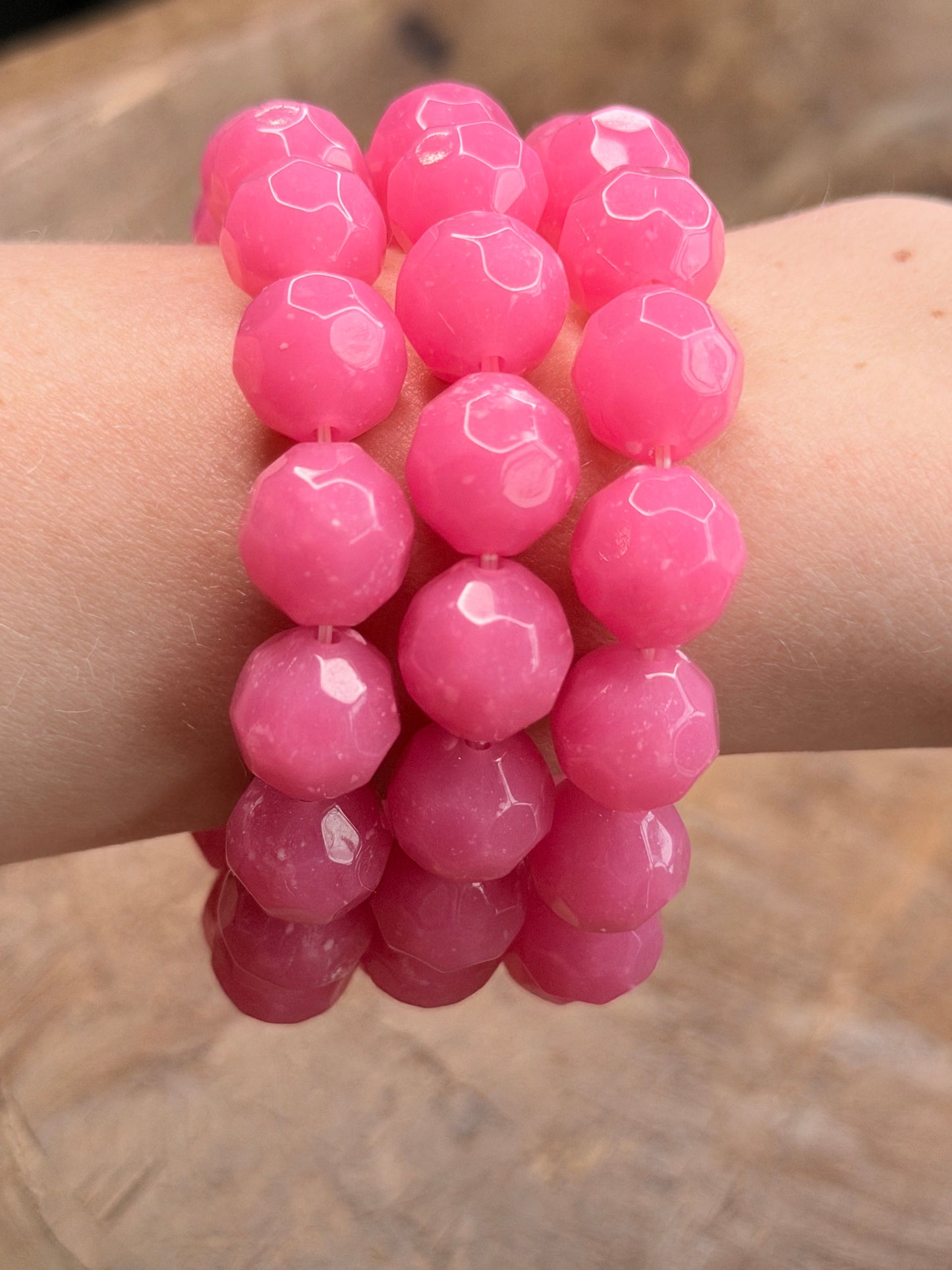 Pink Acrylic Beaded Bracelet Stack