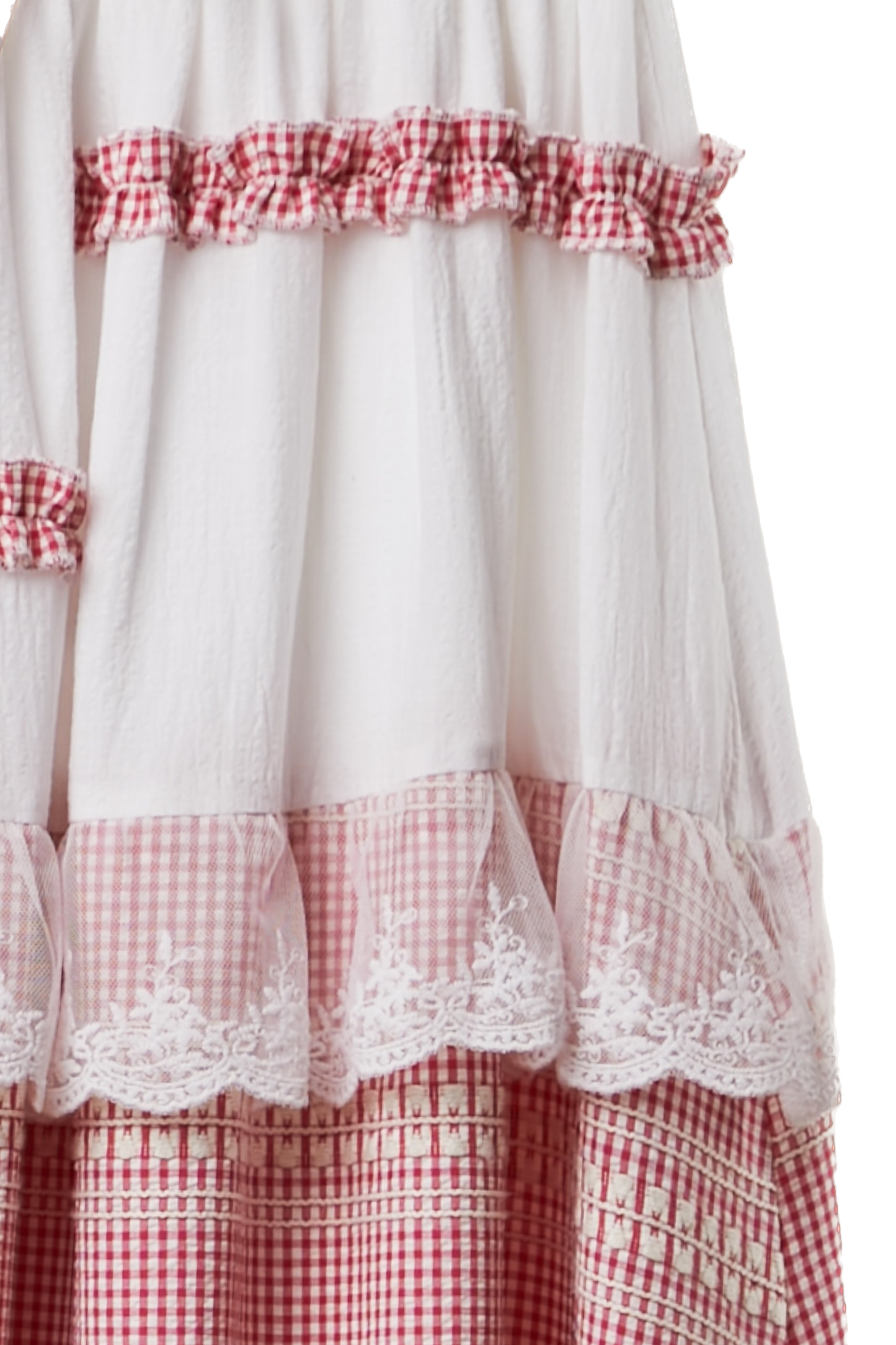 Mello- Gingham Lace Ruffle Skirt (Red)