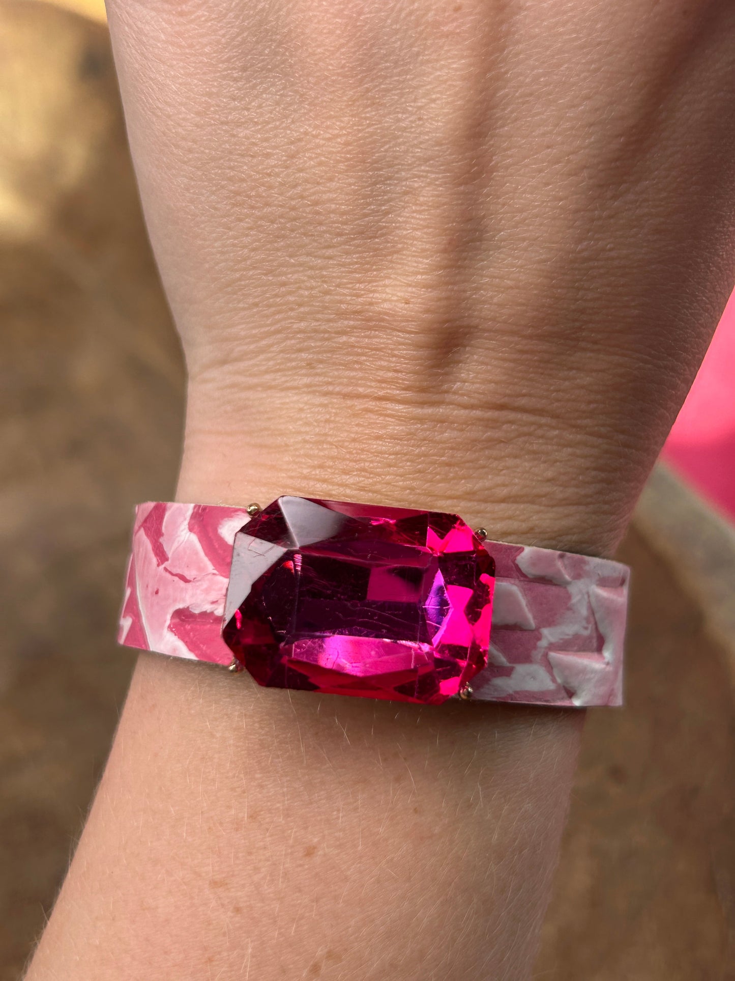 Sandra Ling Designs- Pink Leather and Rhinestone Bracelet