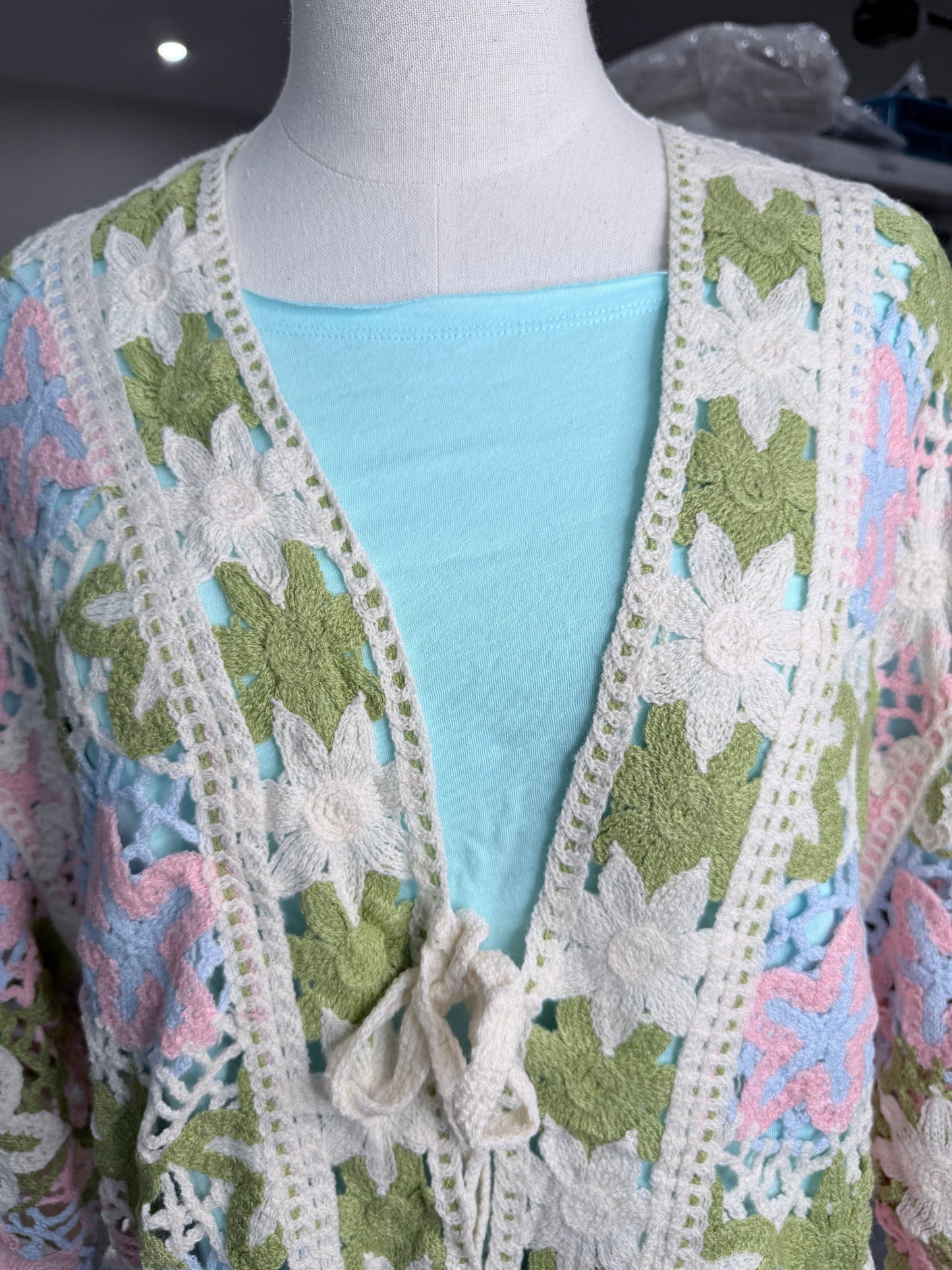 Boho Starfish Front Tie Cardigan (Pink and Green) *Final Sale*