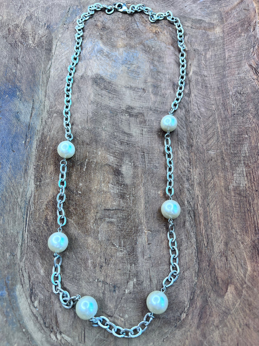 Art by Amy- Silver Pearl Necklace