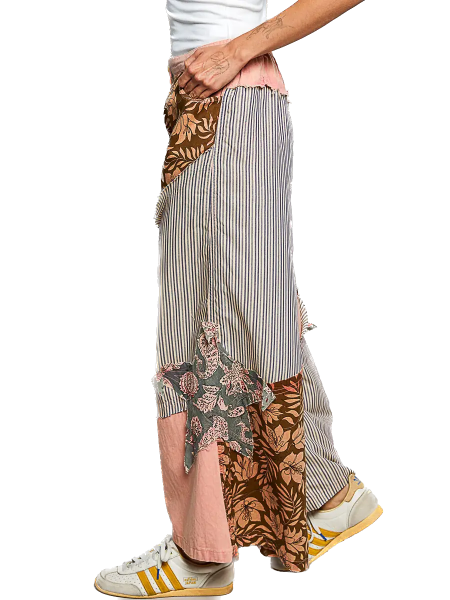 POL- Bohemian Star and Stripe Patchwork Pants (Peach Multi)