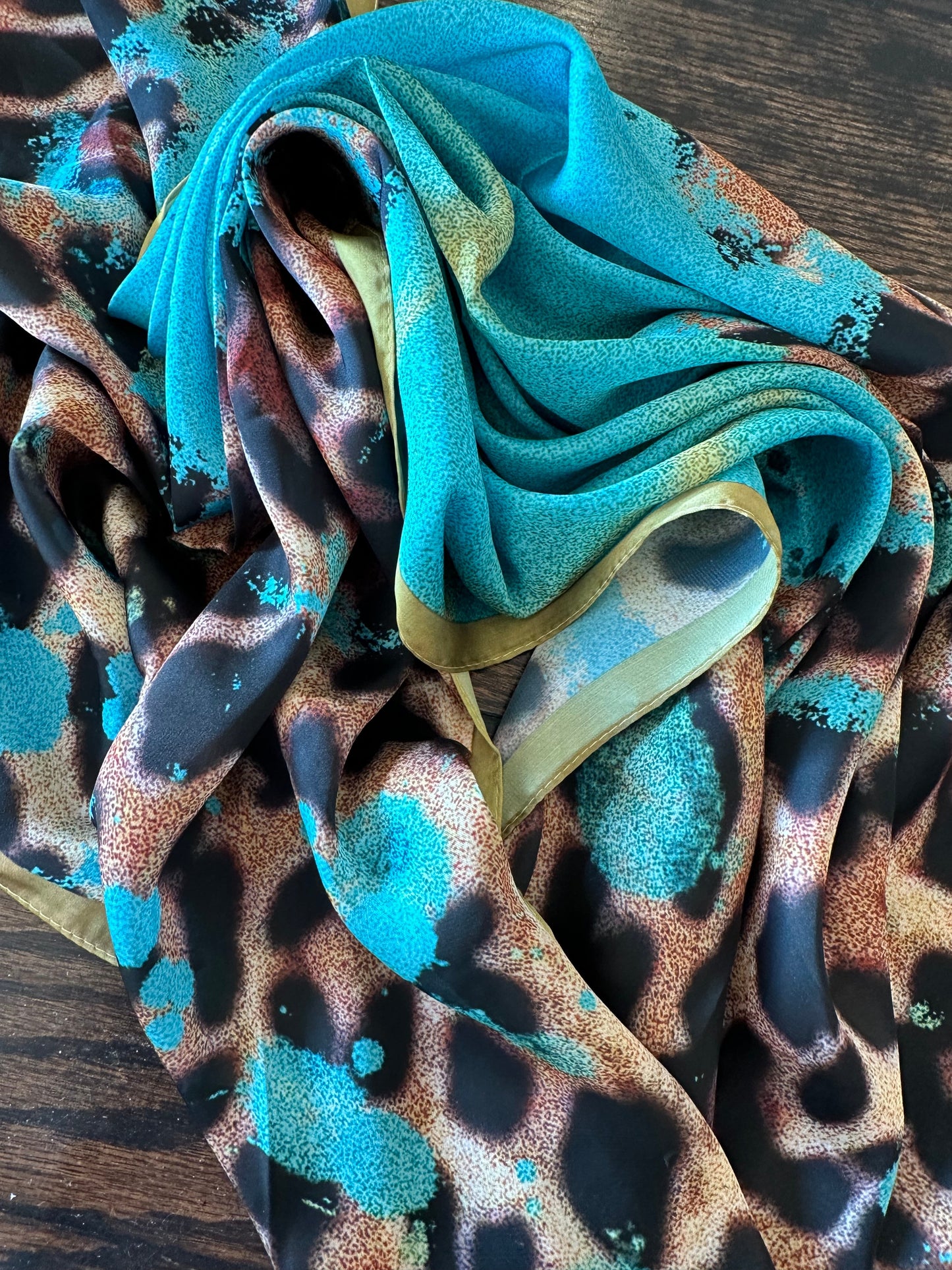 sale A Rare Bird-  Turquoise, Lime and Leopard Wild Rag