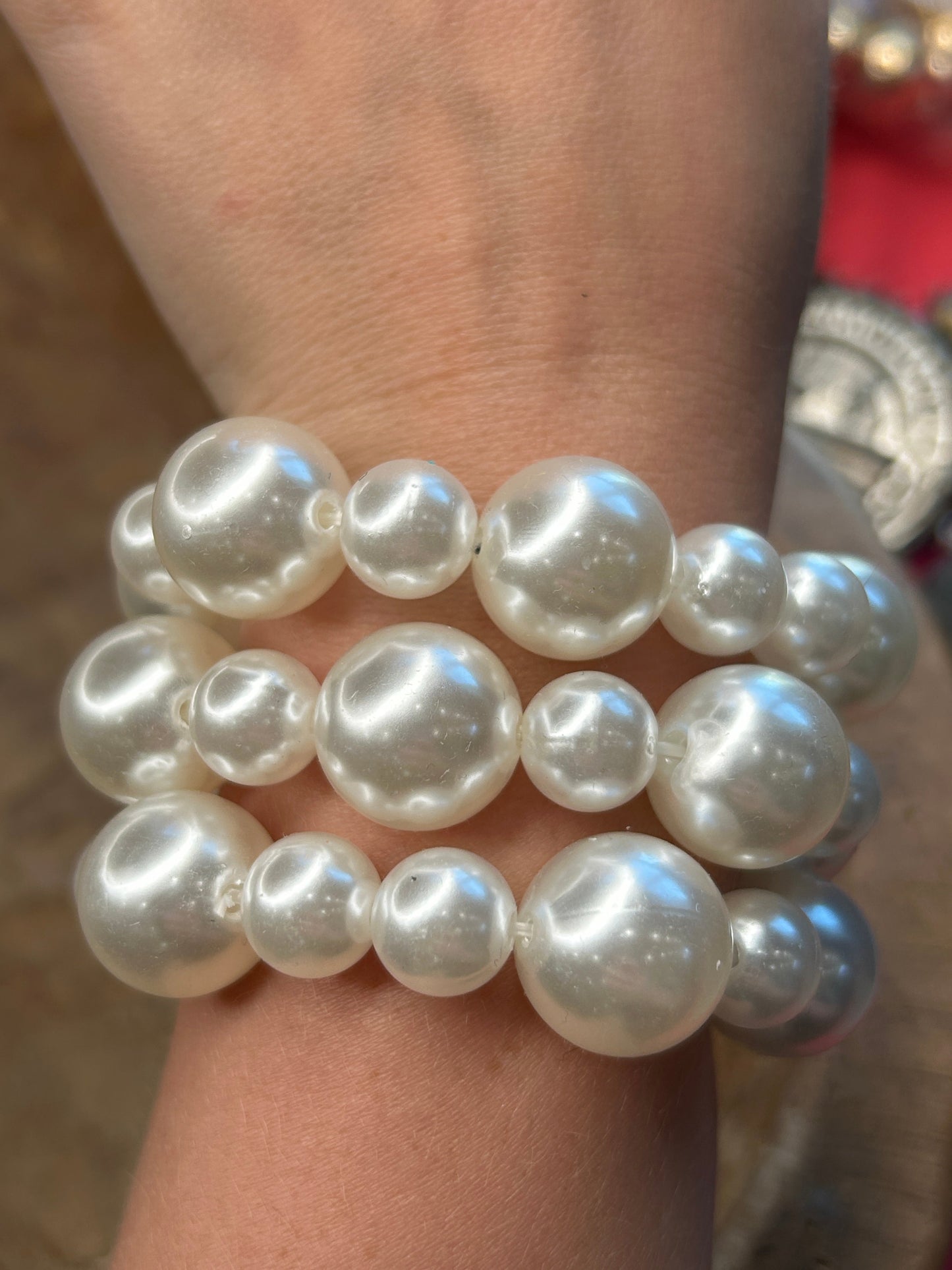 Three Strand Pearl Bracelet Stack (White)