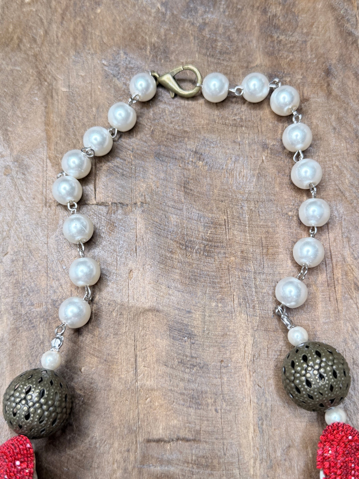 Red Rhinestone and Pearl Chocolate Necklace- ERR ORIGINAL