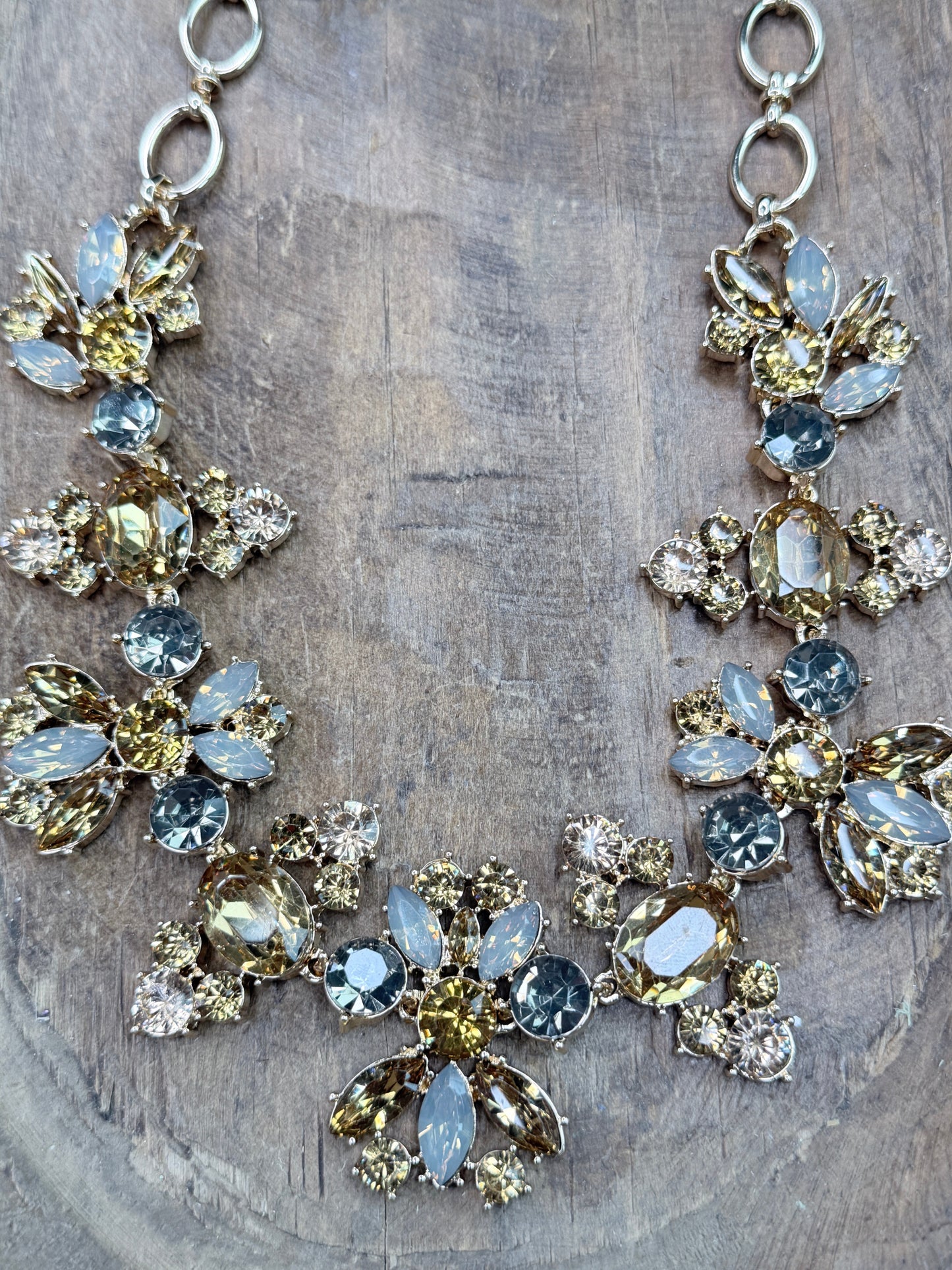 Yellow and Grey Crystal Evening Necklace