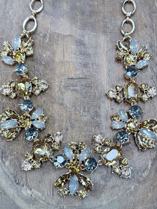 Yellow and Grey Crystal Evening Necklace