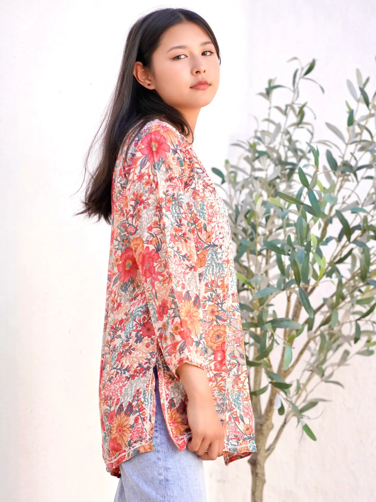 Dolma- Embroidered Teal and Coral Tunic Top *Final Sale*