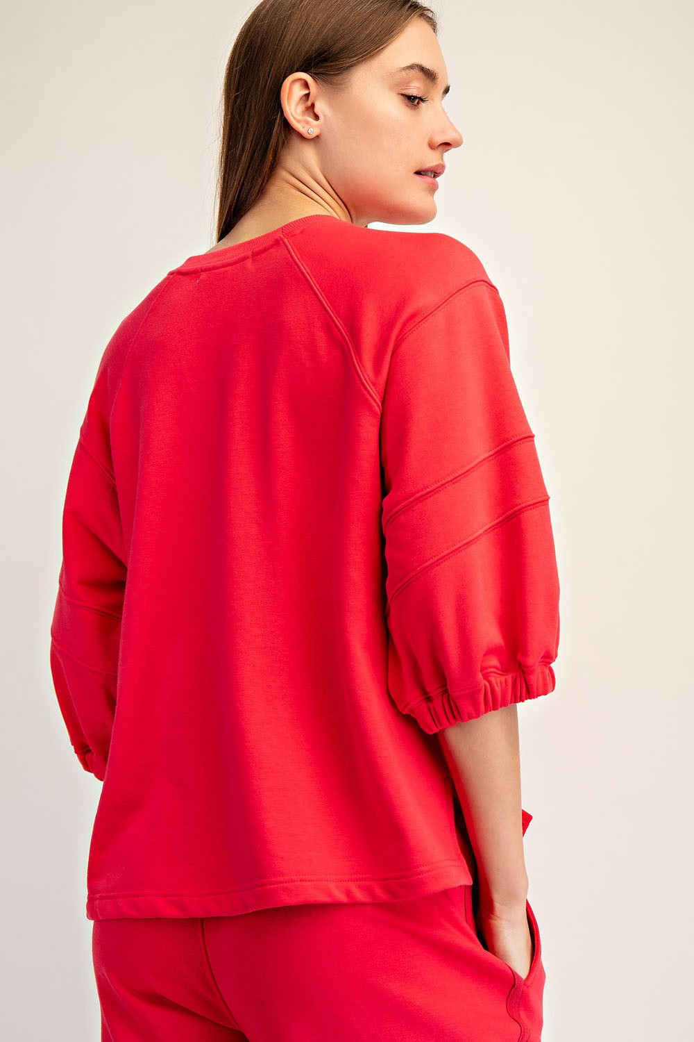 French Terry Bubbled Half Sleeve Top (Candy Red) *Final Sale*