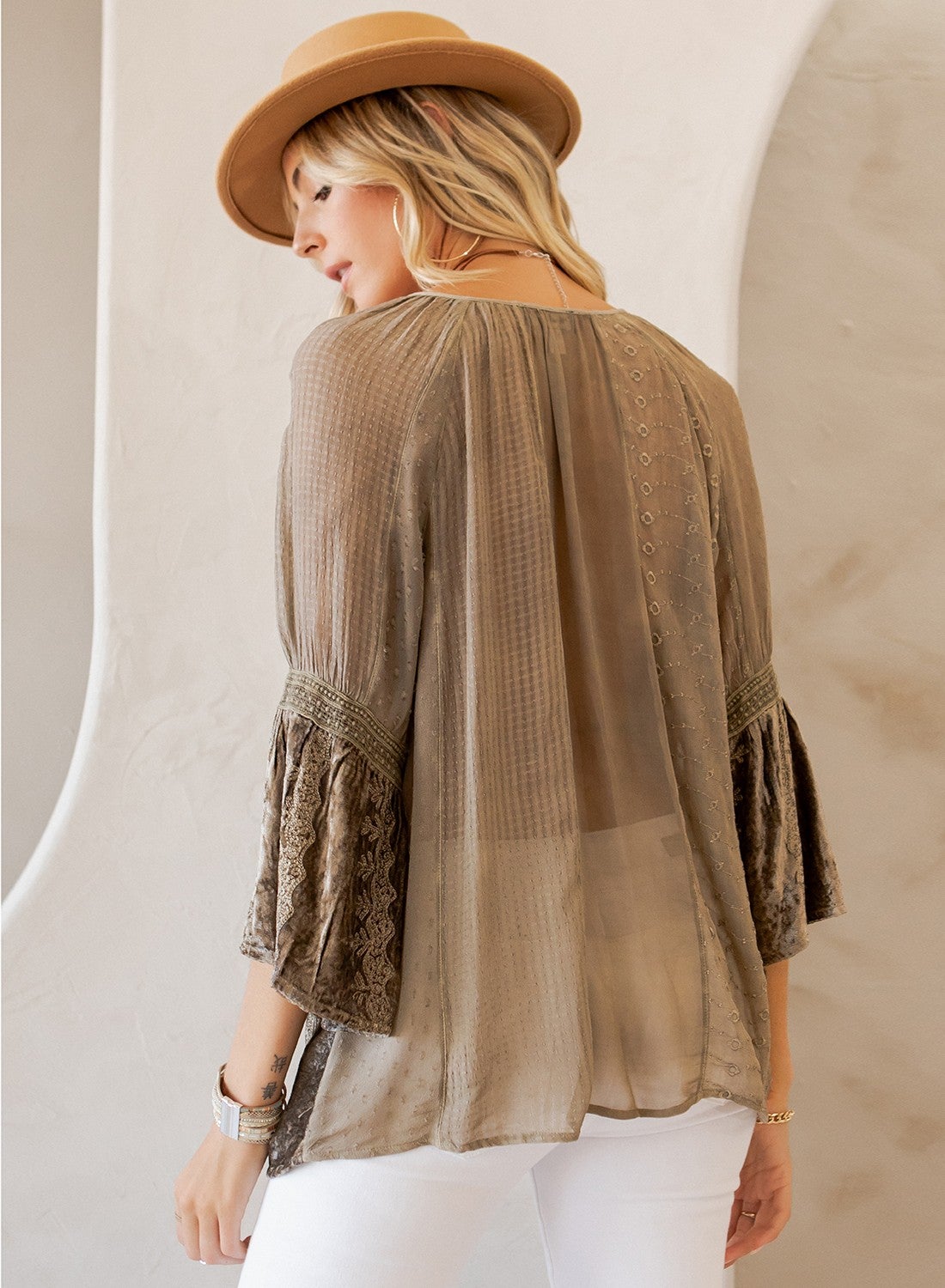 SALE Bohemian Opulence Velvet Patchwork Top (Olive) *Final Sale*