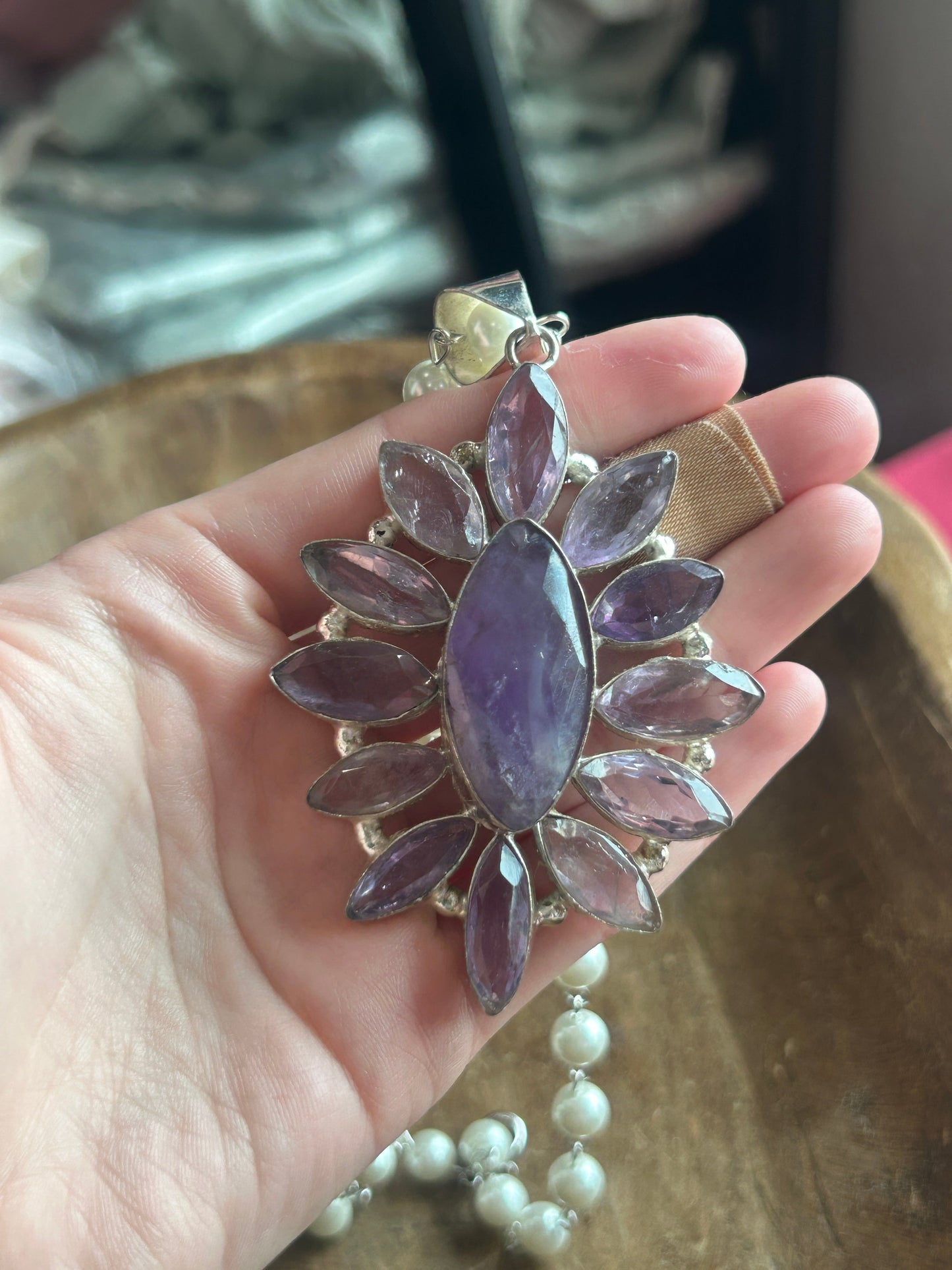 German Silver Amethyst Cluster Necklace AA