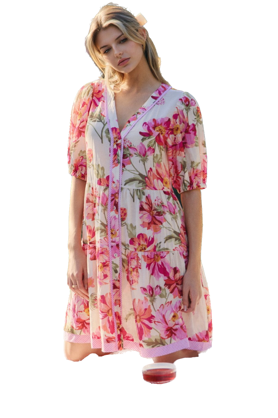 Oddi- Floral Printed Baby Doll Dress (Linen Multi)