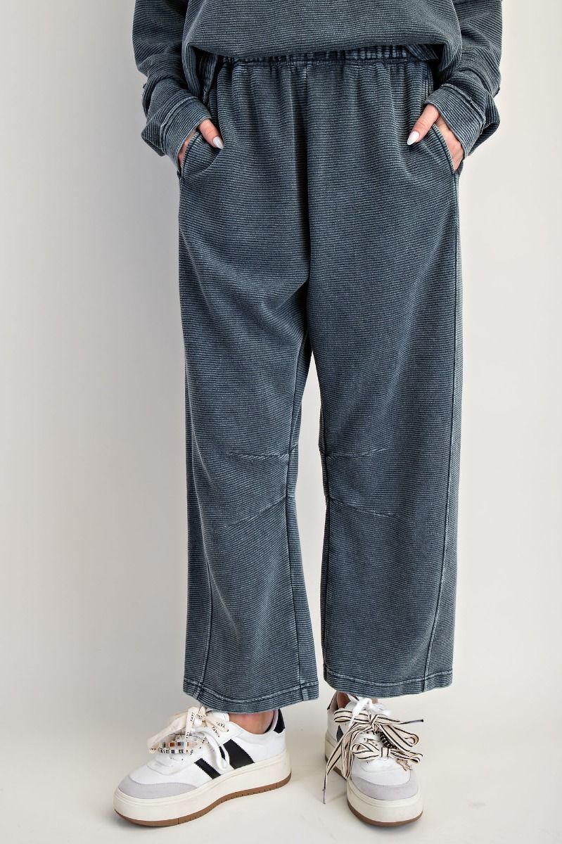 SALE Easel - Mineral Washed Terry Ribbed Lounge Pants *Final Sale* (Smoke)