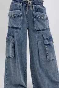 Bluevelvet- Wide-Leg Cargo Pants (Denim)