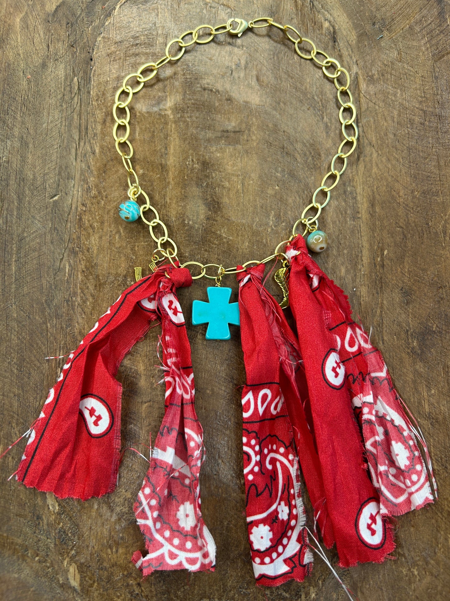 Red Bandana and Turquoise Necklace