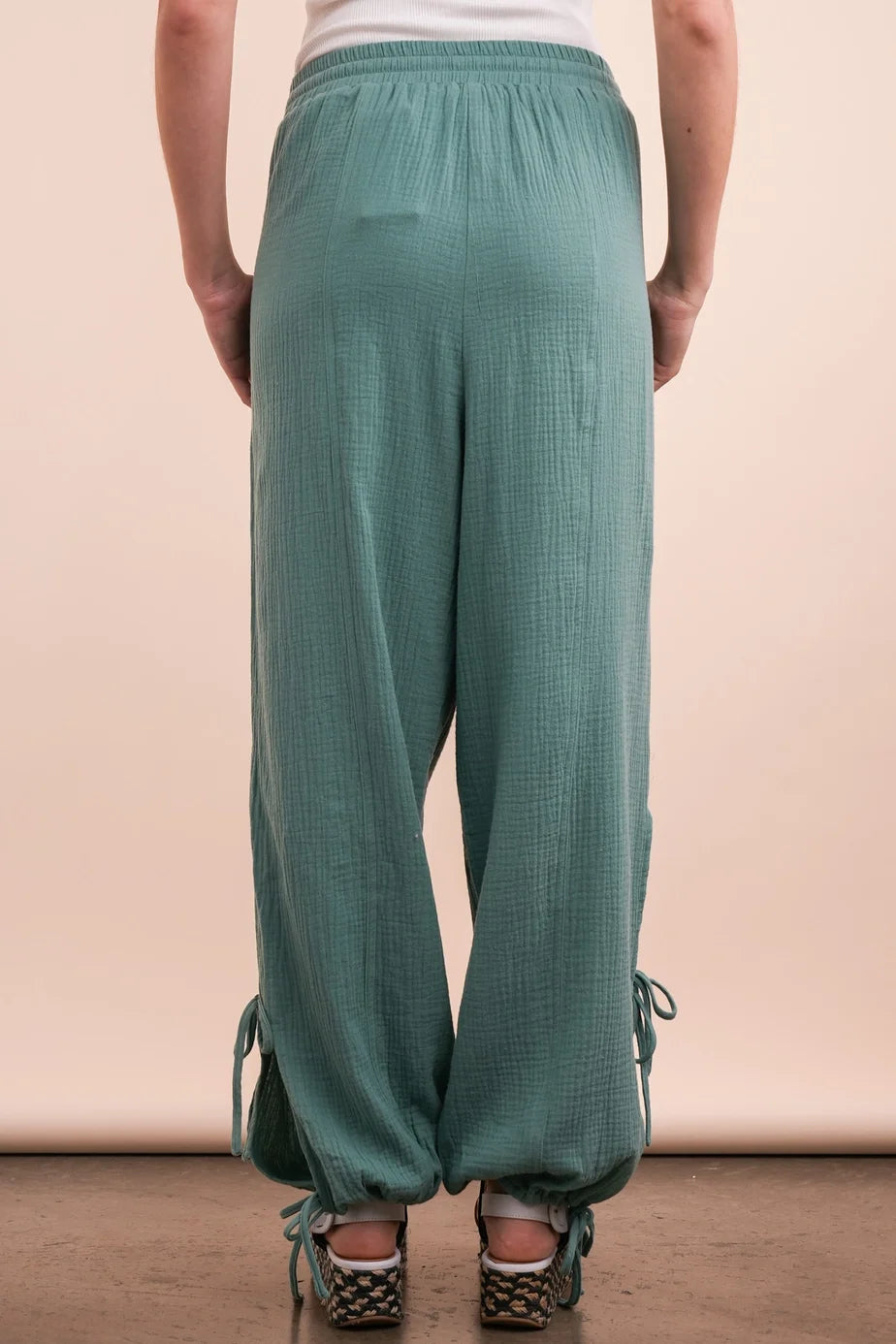 Very J Side Tunnel Harem Pants with Lace Trim Detail Sage *Final Sale*