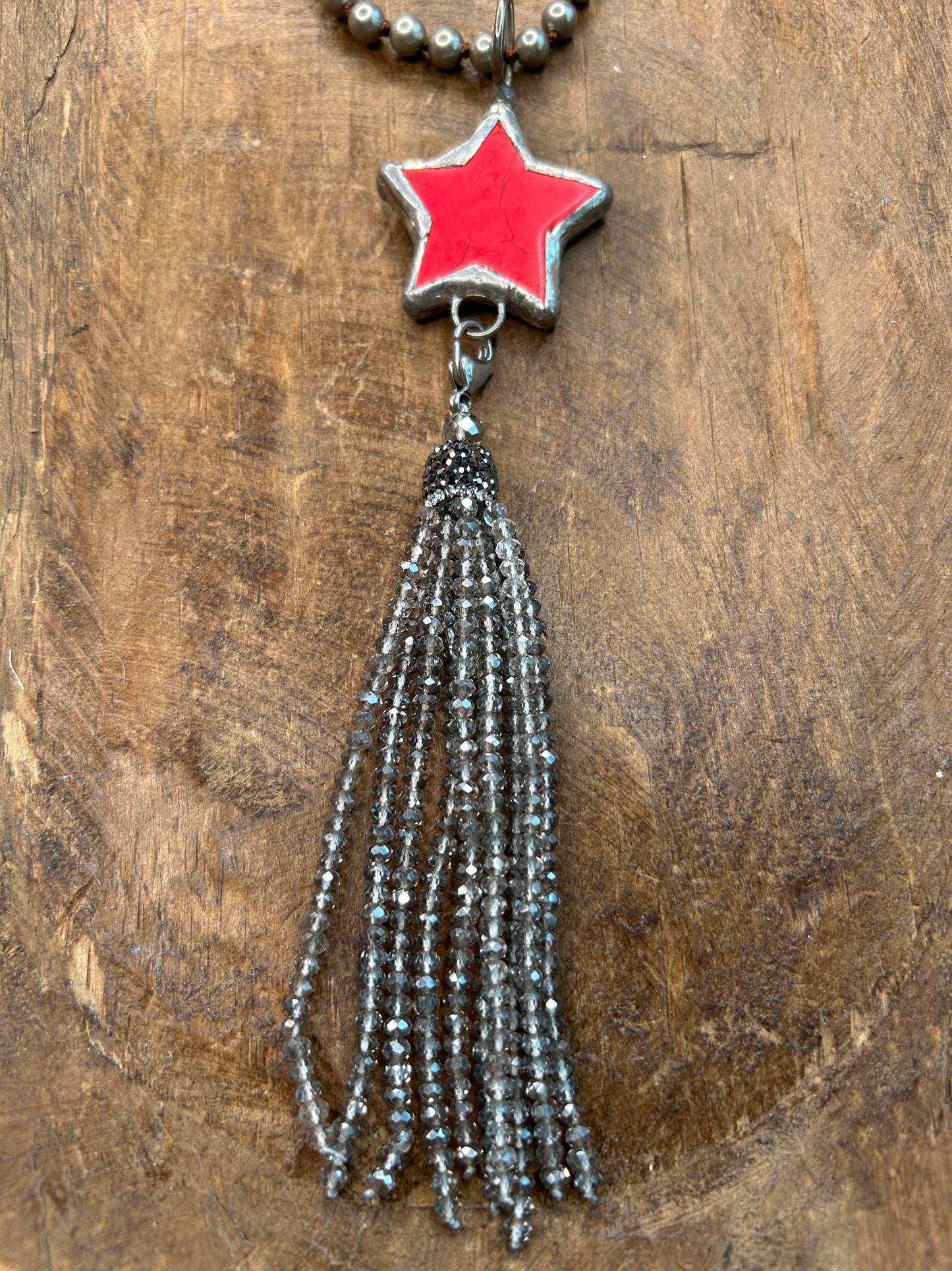 Crystal Tassel Soldered Red Star Necklace
