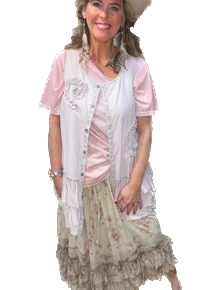 Paper Lace- Pink Striped Cotton Vest PREORDER *Final Sale*