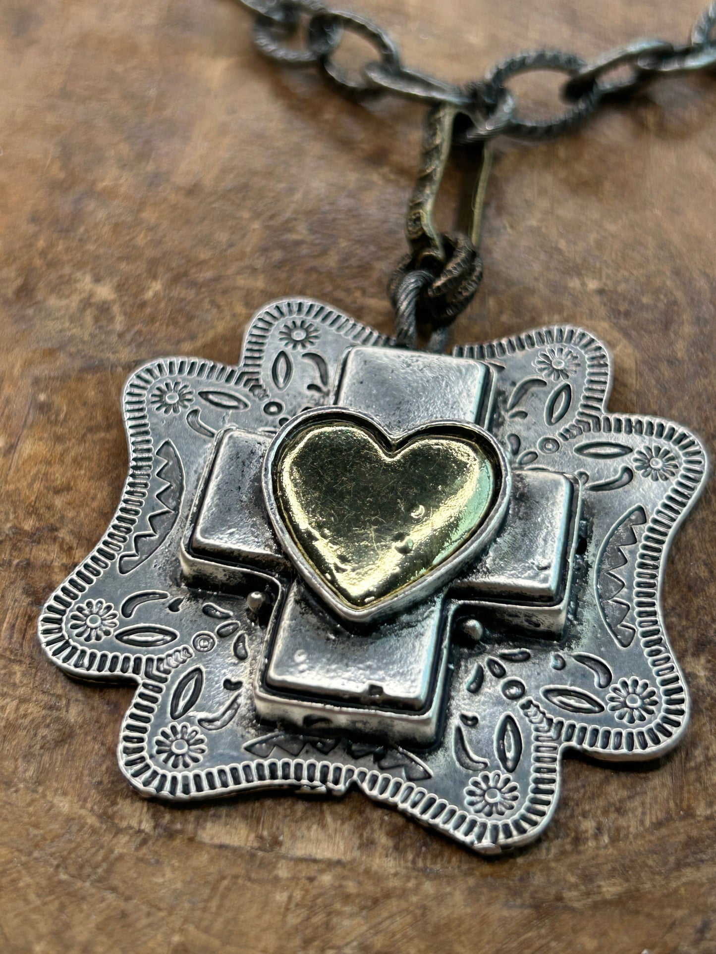 Lost & Found- Silver and Gold Heart Cross Necklace