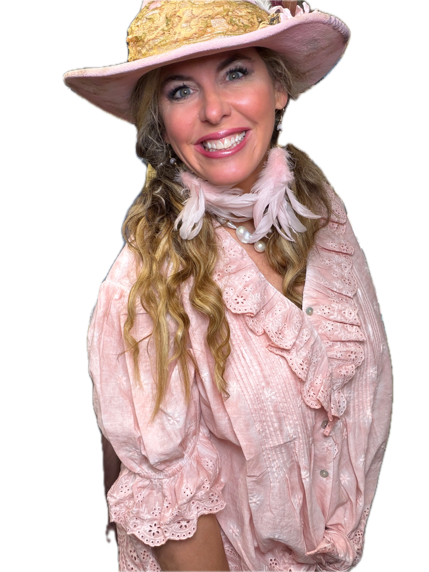 A RARE BIRD- Eyelet Linen Top (Pink)