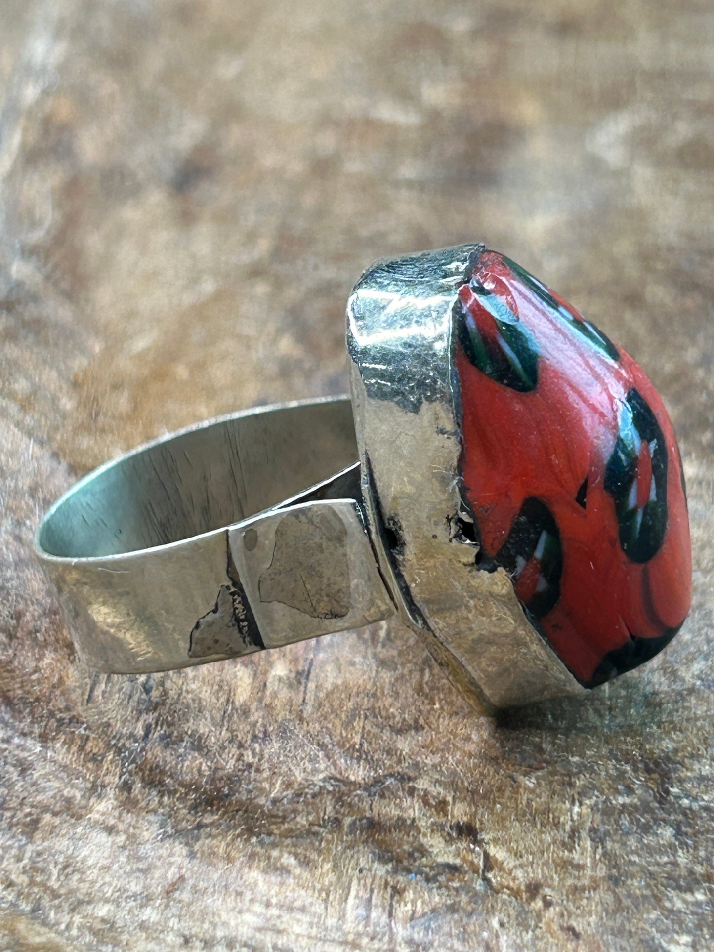 German Silver Wood Bead Ring