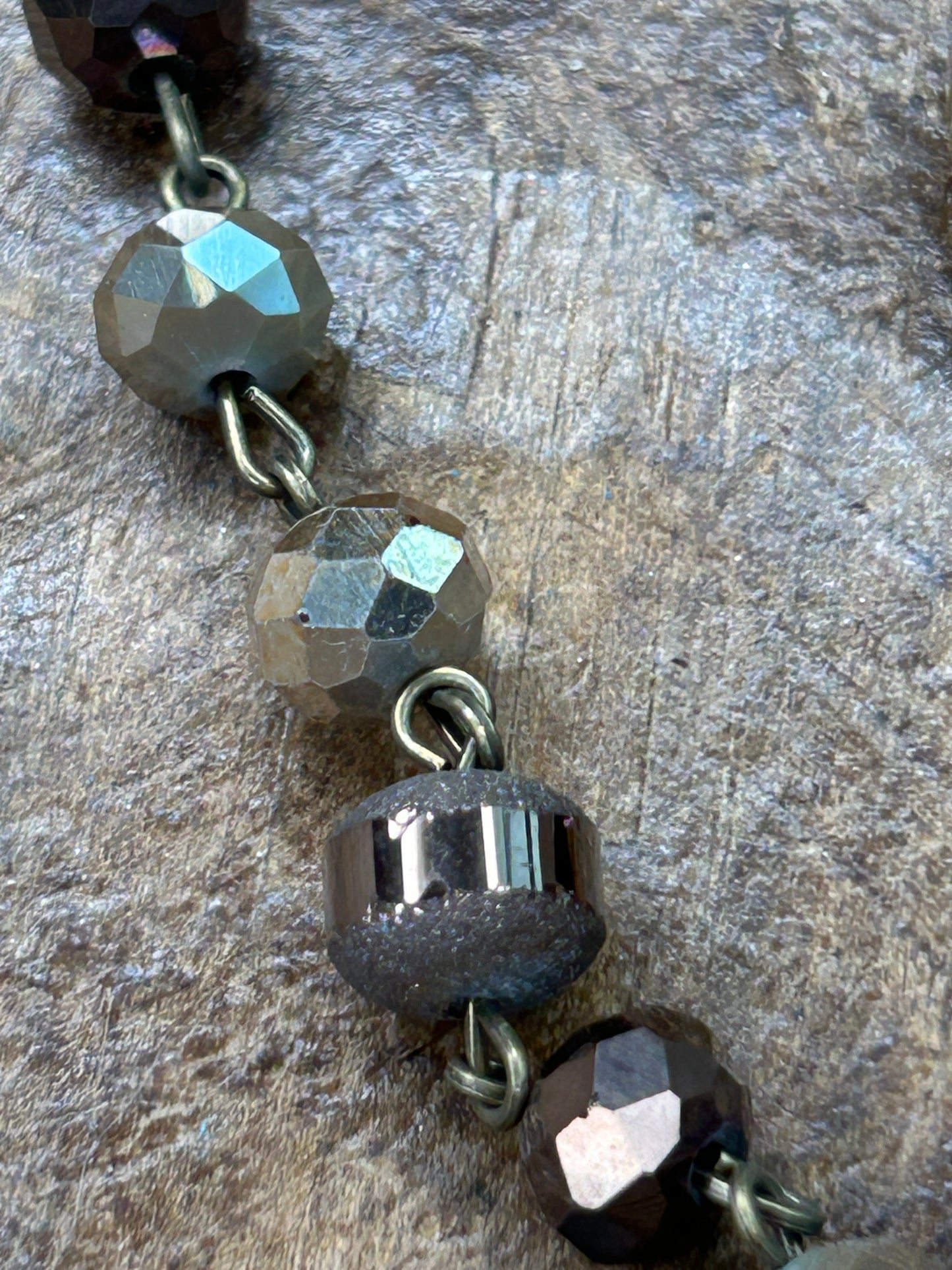 Long Multi-Beaded Brown-Tones Necklace with Dual Stones