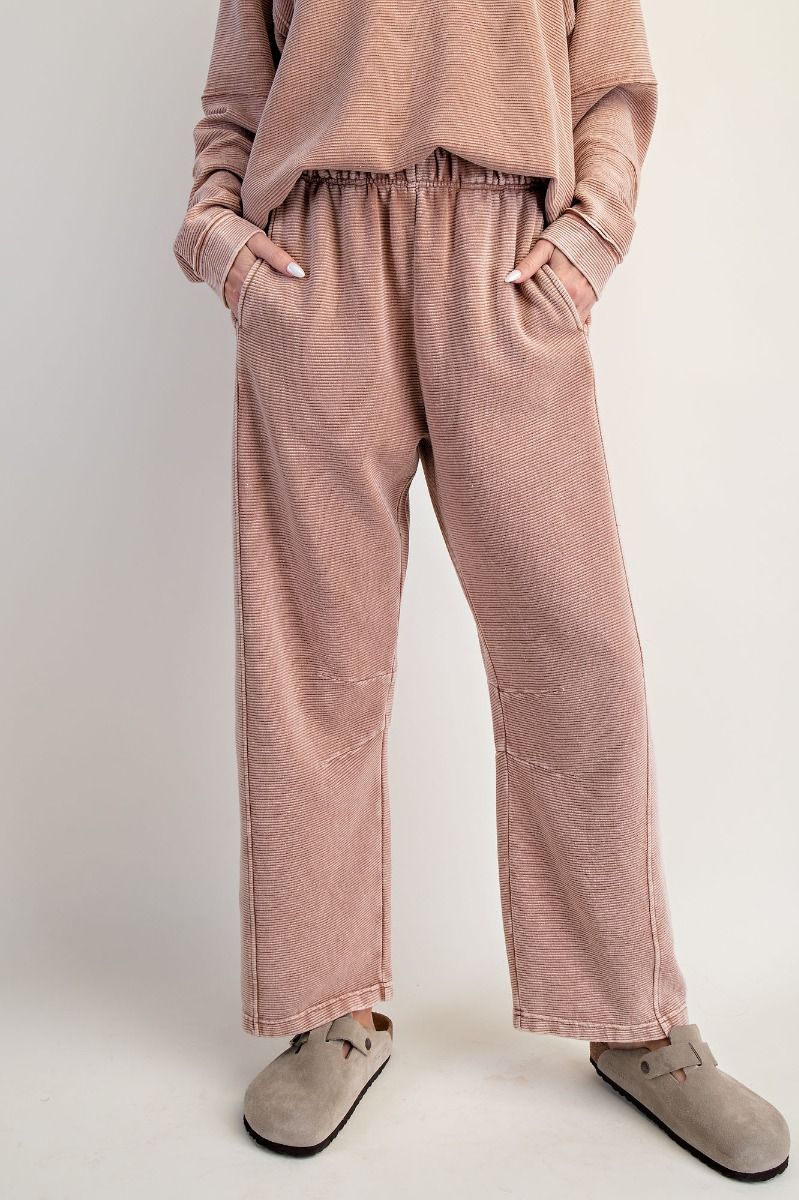 Easel - Mineral Washed Terry Ribbed Lounge Pants Light Mocha