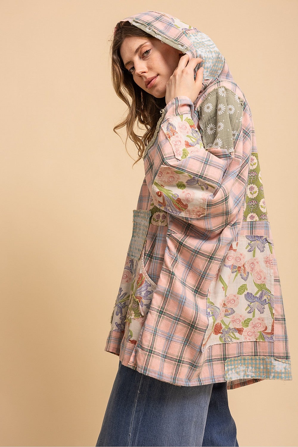 BlueVelvet- Patchwork Half-Button Pullover (Pale Blush) *Final Sale*